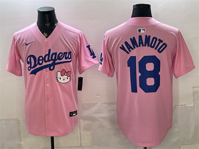 Men's Pink Los Angeles Dodgers #18 Yoshinobu Yamamoto 2025 Hello Kitty Vapor Limited Stitched Baseball Jersey
